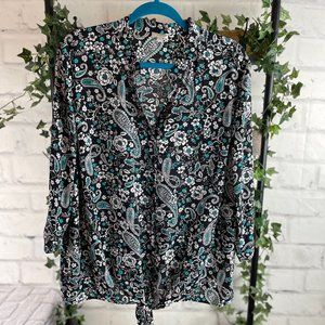 Pretty Paisley Tie-Front Top, 2X